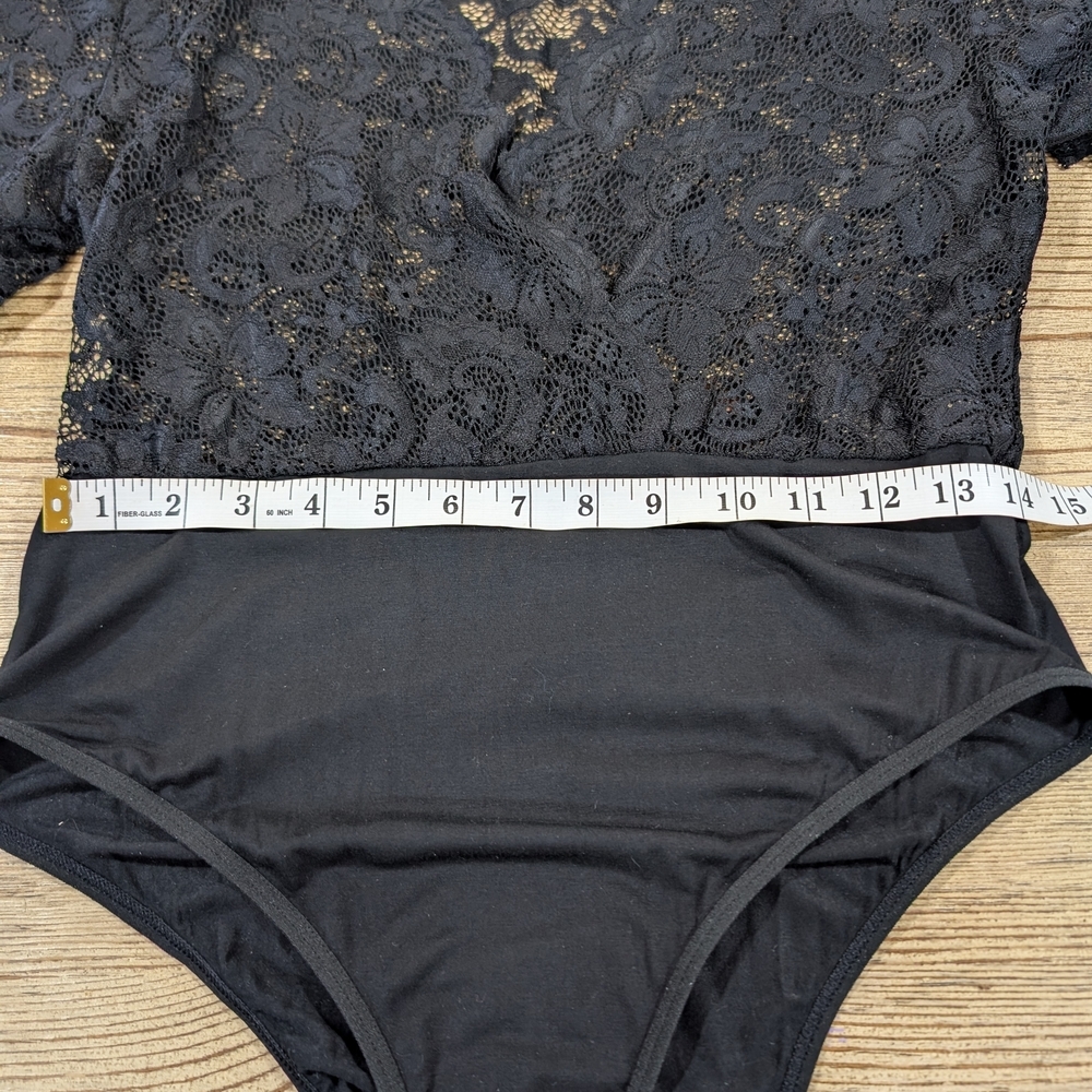 Black Lace Bodysuit S Sheer Floral Women's Romantic Goth Date Night Fitted Top - Picture 4 of 8